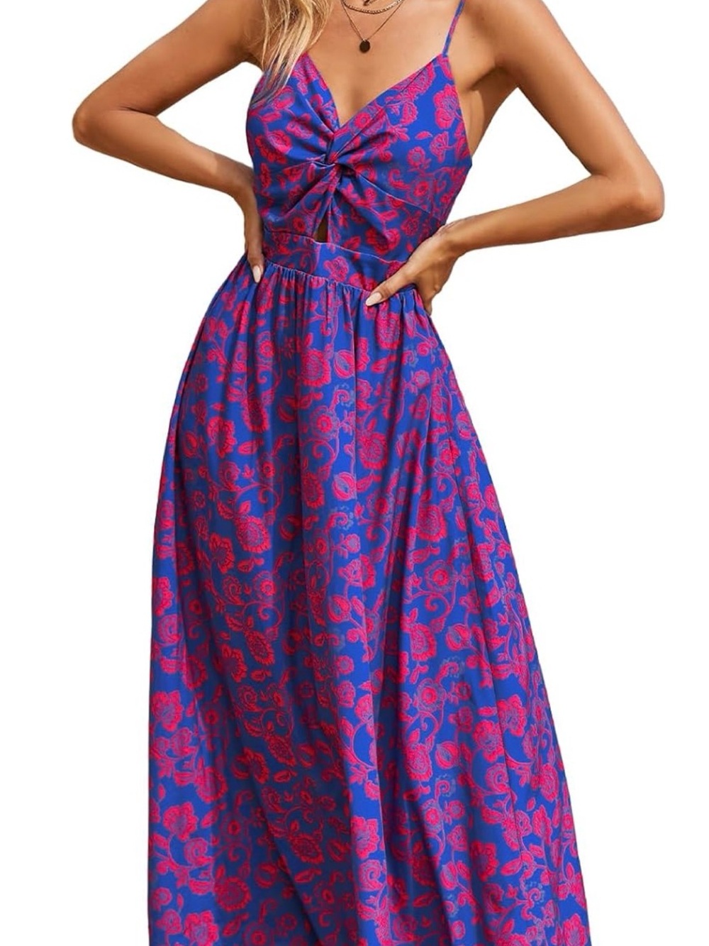 CUPSHE Women's Maxi Dress Floral Print Twisted V Neck Sleeveless Long Dres NWT